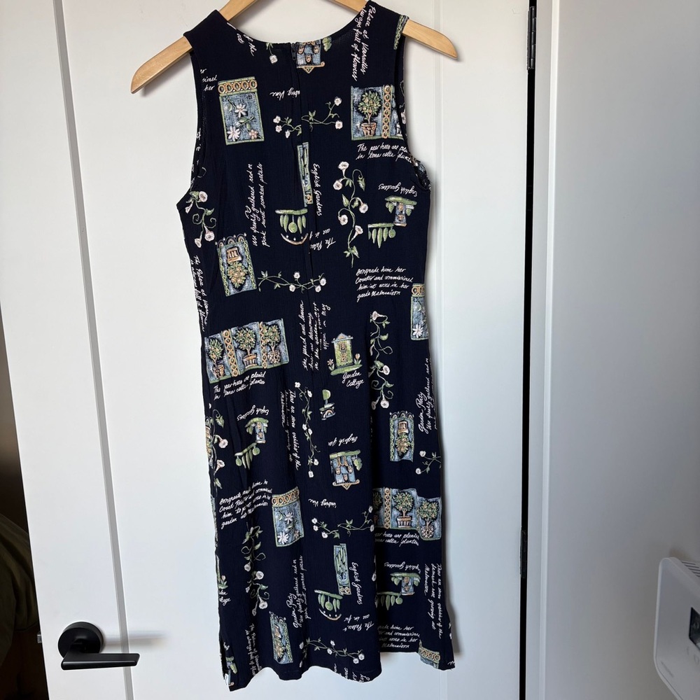 Jessica Vintage 90s Navy Sheath Dress Sleeveless | English Garden Print | S/M